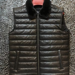 Leather Puffer Vest for men