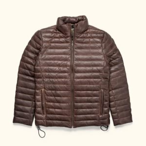 Brown Leather Puffer Jacket
